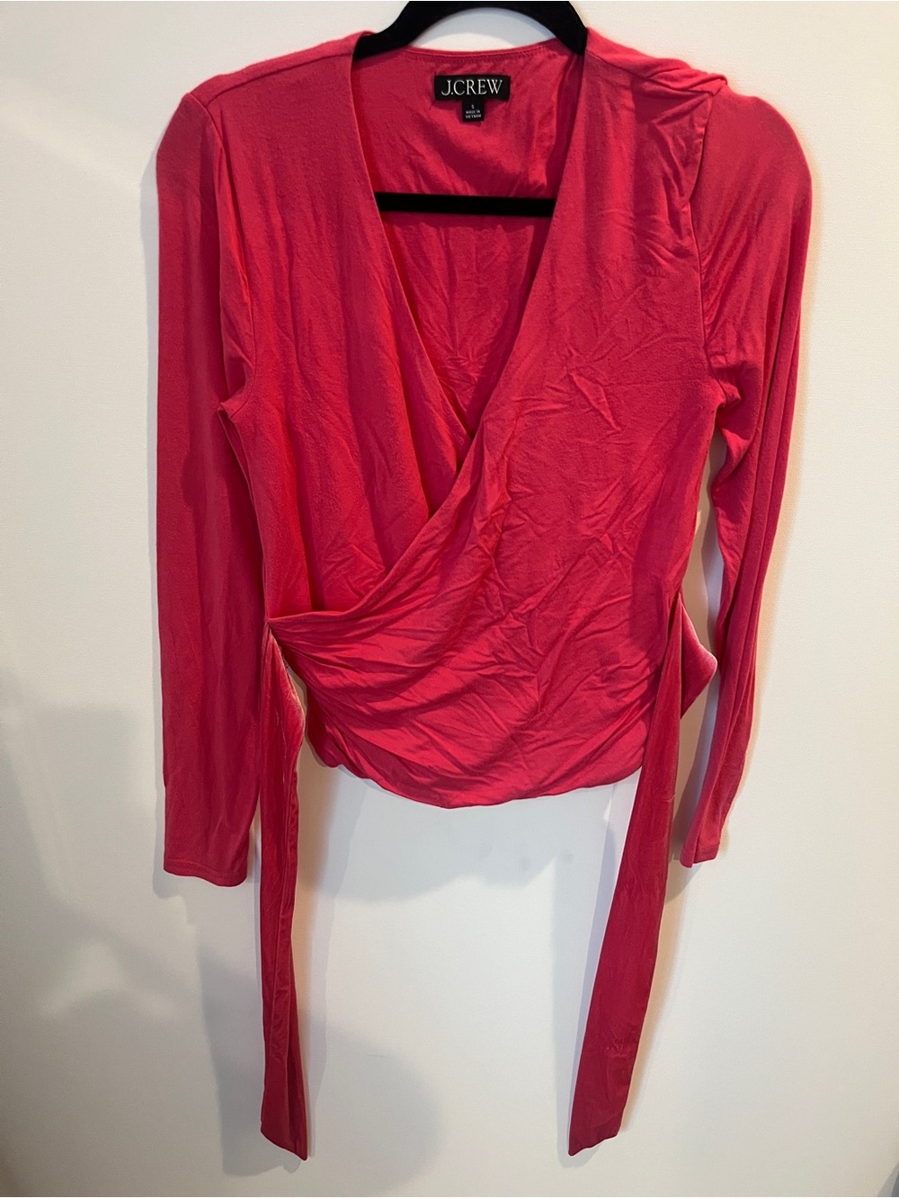 J.Crew Bright Pink Wrap-Front Long Sleeve Blouse Shirt S